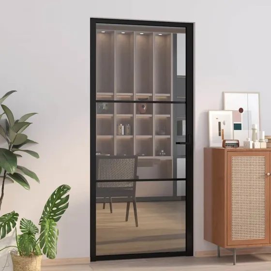 vidaxL dør 93x201,5 cm sikkerhedsglas og aluminium sort