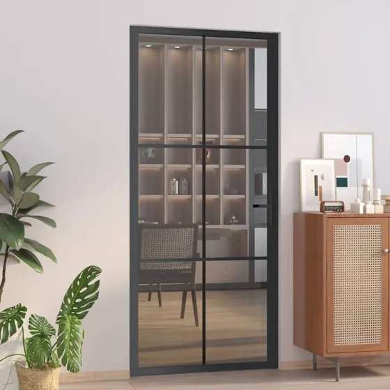 vidaxL dør 93x201,5 cm sikkerhedsglas og aluminium sort
