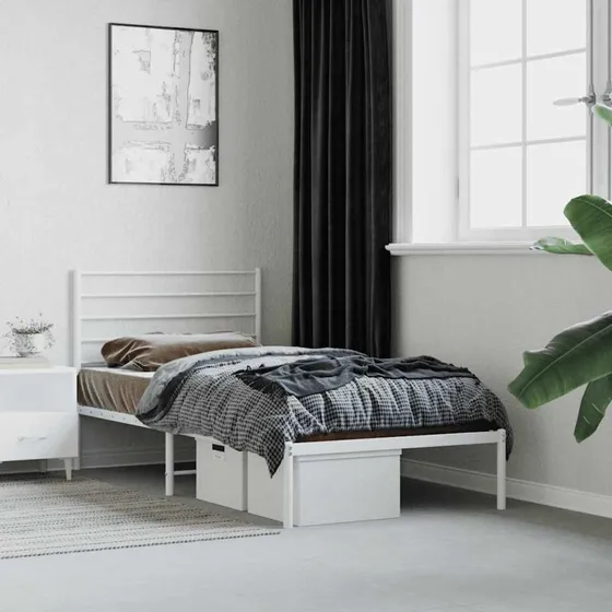 vidaXL Sengeramme med Sengegavl 90x190 cm Metal Hvid