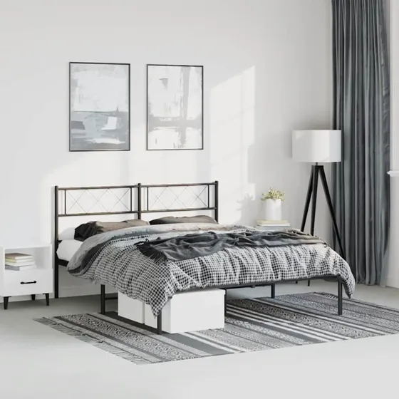 vidaXL Sengeramme med Sengegavl 150x200 cm, Metal, Sort