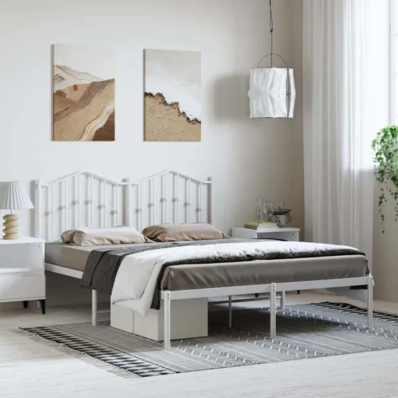 vidaXL Sengeramme med Sengegavl 150x200 cm Metal Hvid