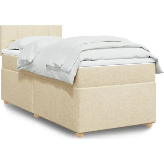 vidaXL Kontinentalseng 90x200 cm stof cremefarvet med pocketmadras
