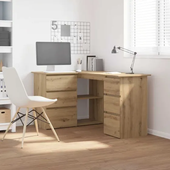 vidaXL Hjørneskrivebord 145x100x76 cm Konstrueret Træ Artisan Egetræ