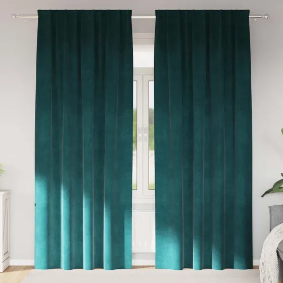 vidaXL Mørklægningsgardiner 2 stk Mørkegrøn 140 x 260 cm Fløjl