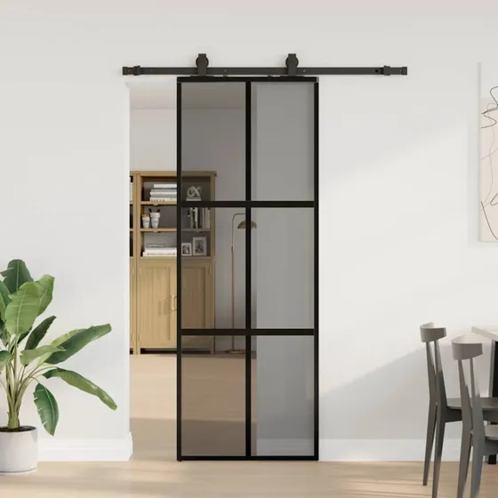 vidaXL skydedør 76x205 cm hærdet glas sort