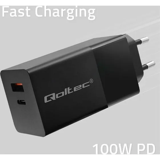 Qoltec POWER PRO GaN 100W Oplader, sort