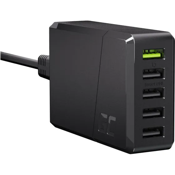 Green Cell ChargeSource 5 52W, 5 USB-stik, sort