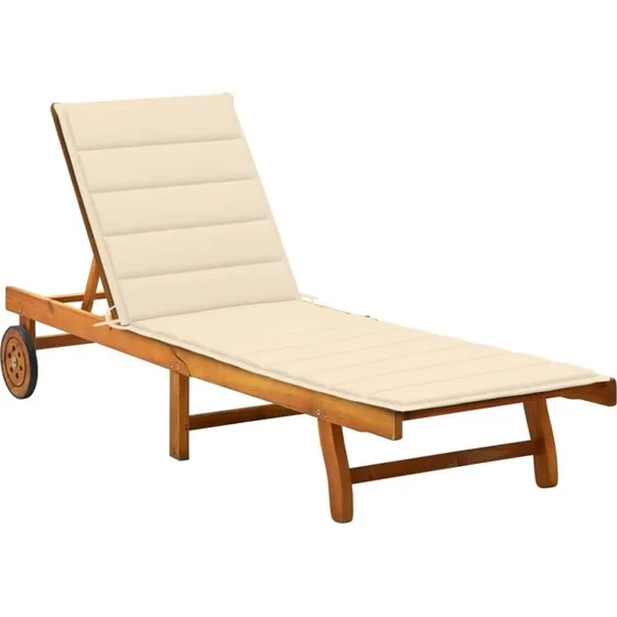 vidaXL Liggestol med Hynde, Massivt Akacietræ, Creme, 200 x 63 x 85 cm