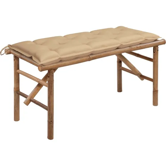 vidaXL foldbar havebænk med hynde 118 cm bambus beige