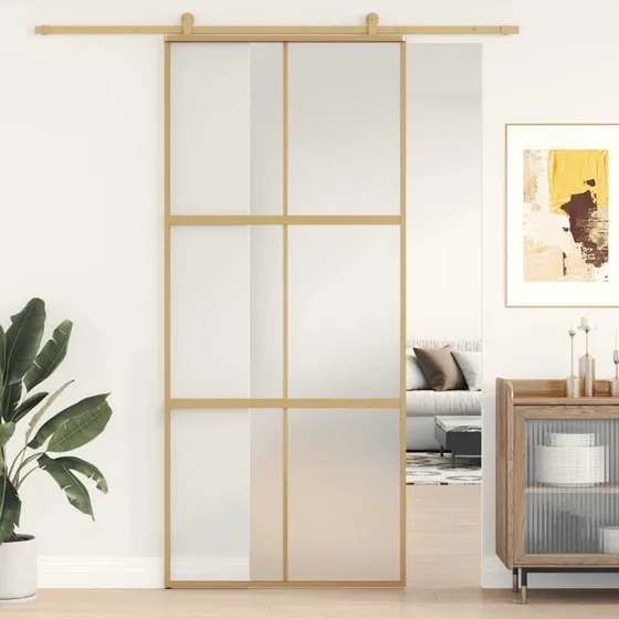 vidaXL Skydedør 90x205 cm gylden matteret sikkerhedsglas & aluminium