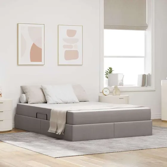 vidaXL Seng med opbevaring 140 x 200 cm Gråbrun med polyestermadras
