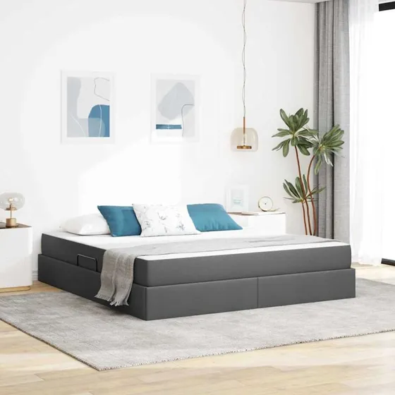 vidaXL Seng med opbevaring, 180 x 200 cm, mørkegrå, polyester