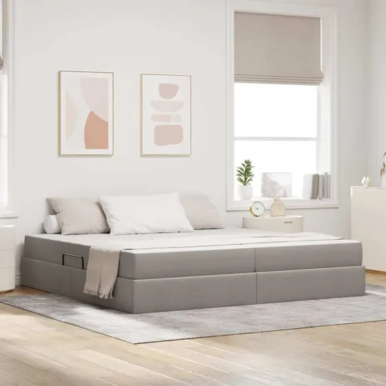 vidaXL Seng med opbevaring 200 x 200 cm Gråbrun med polyestermadras