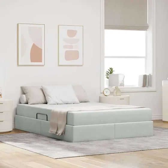 vidaXL Seng med opbevaring og madras Lysegrå 140 x 190 cm