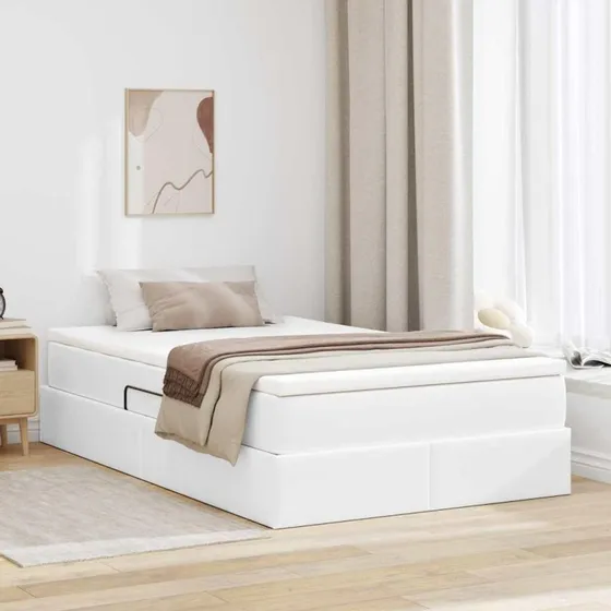 Faux Læder Seng med Opbevaring 120x200 cm Hvid