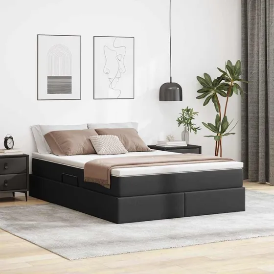vidaXL Seng med opbevaring, 140 x 190 cm, Sort, Faux læder