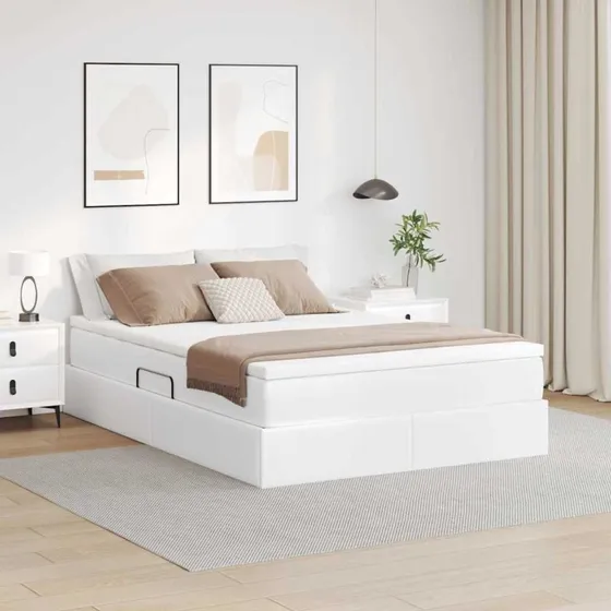 vidaXL Seng med opbevaring, Hvid 140 x 190 cm, Faux læder