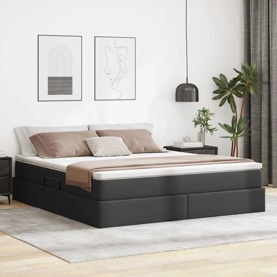 vidaXL Seng med opbevaring og madras, sort 160 x 200 cm, faux læder