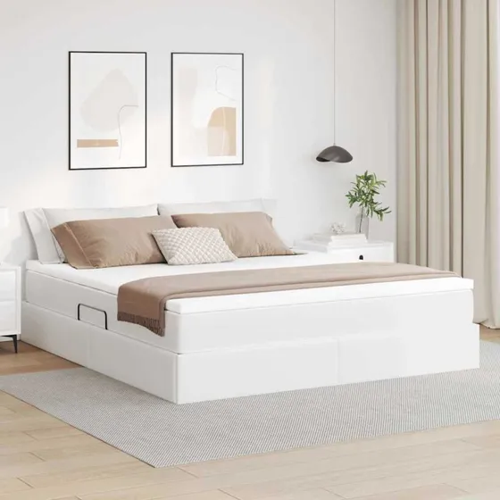 vidaXL Seng med opbevaring, 160 x 200 cm, Hvid, Faux læder