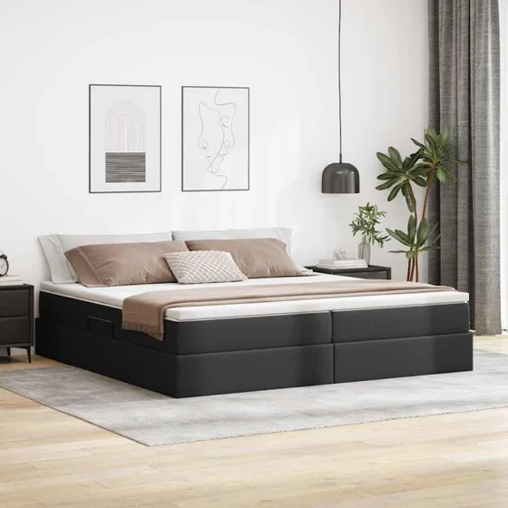 vidaXL Seng med opbevaring, 200 x 200 cm, sort, faux læder
