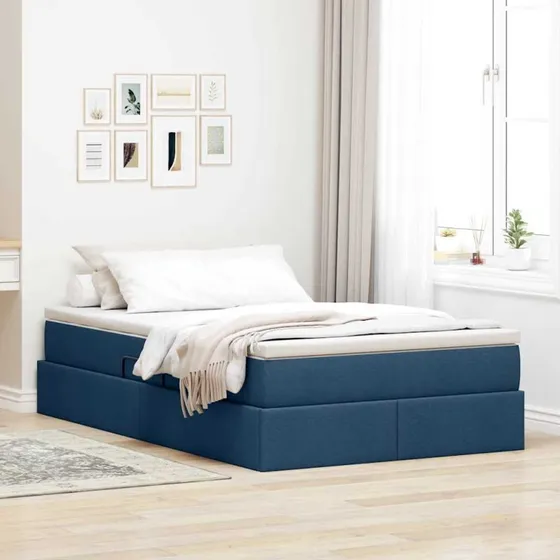 vidaXL Seng med opbevaring, blå 120 x 200 cm, polyester