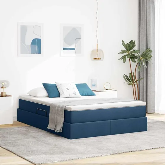 vidaXL Seng med opbevaring, blå 140 x 190 cm, polyester