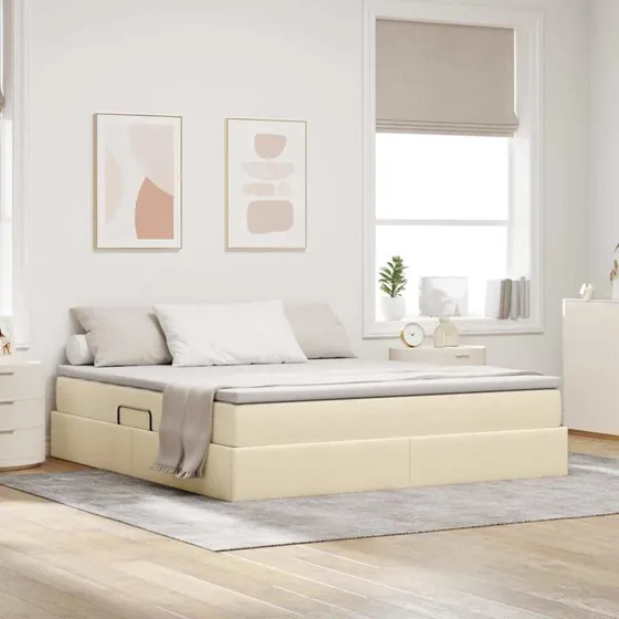 vidaXL Seng med opbevaring, creme, 180 x 200 cm