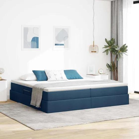 vidaXL Seng med opbevaring, 200 x 200 cm, blå, polyester