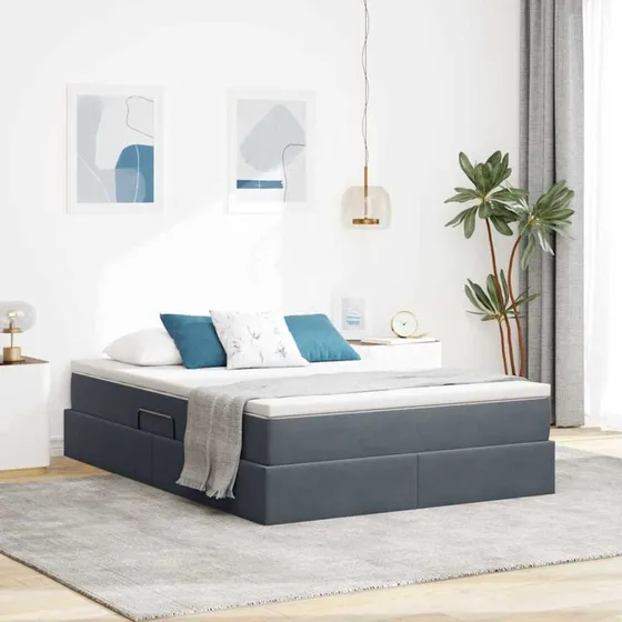 vidaXL Seng med opbevaring og madras 140 x 200 cm mørkegrå