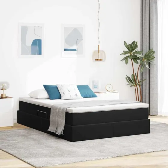 vidaXL Seng med opbevaring og madras, Sort, 140 x 200 cm