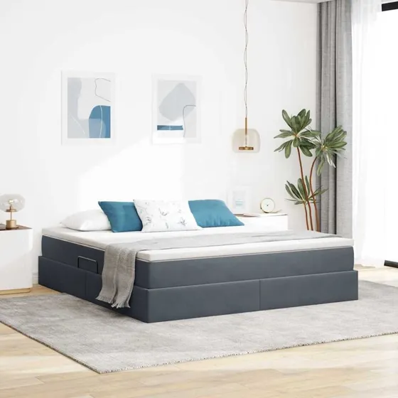 vidaXL Seng med opbevaring, mørkegrå, 160 x 200 cm