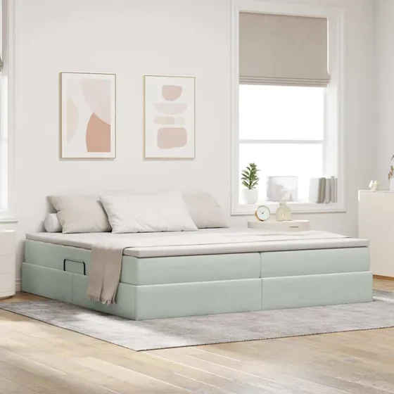 vidaXL Seng med opbevaring 200 x 200 cm Lysegrå Fløjl