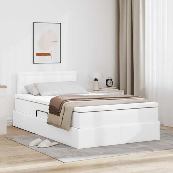 Ren Hvid Seng med Opbevaring 120x200 cm i Faux Læder