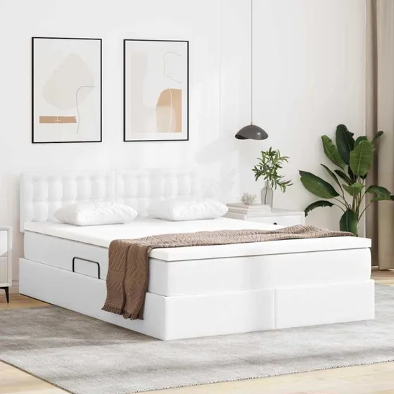 vidaXL Seng med opbevaring, 140 x 200 cm, Ren Hvid, Faux læder