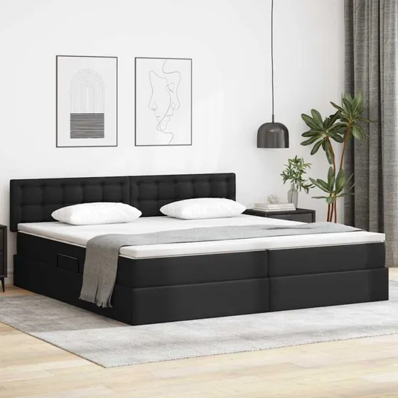 vidaXL Seng med opbevaring, 200 x 200 cm, sort, faux læder
