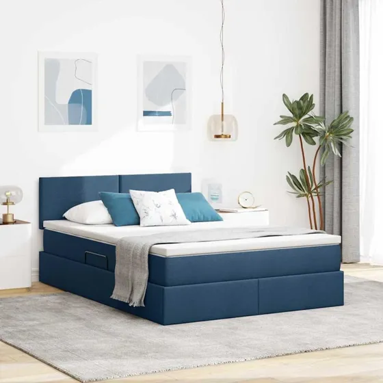 vidaXL Seng med opbevaring og madras, Blå, 140 x 190 cm, Træ