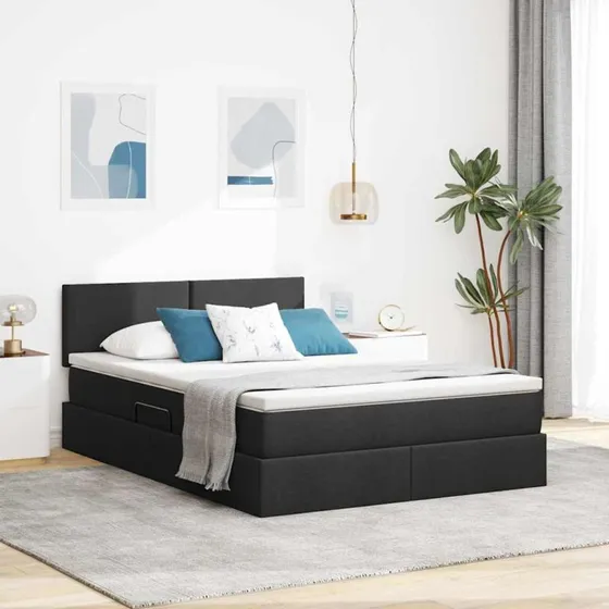 vidaXL Seng med opbevaring og madras, Sort, 140 x 200 cm