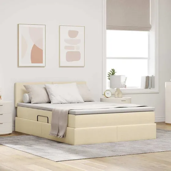 vidaXL Seng med opbevaring og madras, Creme 140 x 200 cm