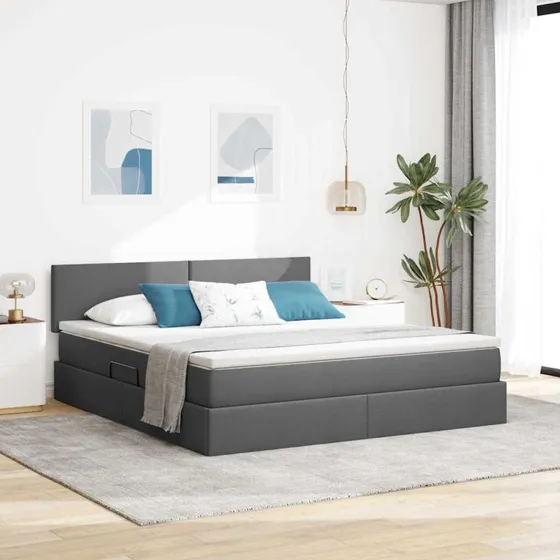vidaXL Seng med opbevaring og madras, Mørkegrå 180 x 200 cm