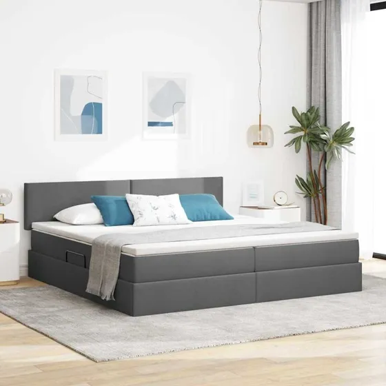 vidaXL Seng med opbevaring og madras, Mørkegrå 200 x 200 cm