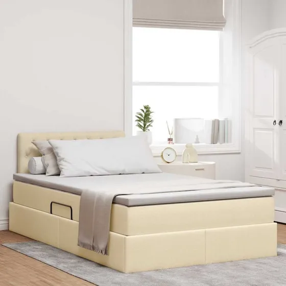 vidaXL Seng med opbevaring og madras, Creme, 120 x 200 cm