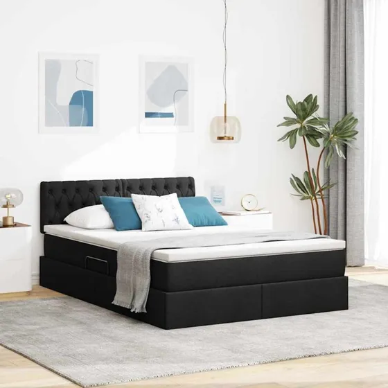 vidaXL Seng med opbevaring og madras, Sort, 140 x 190 cm