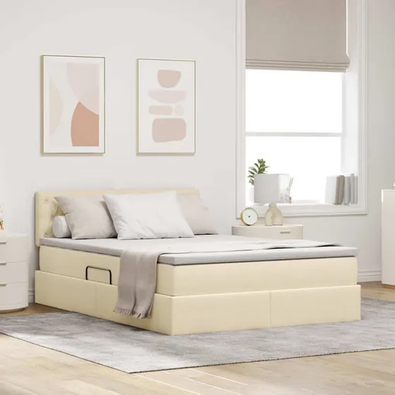 vidaXL Seng med opbevaring og madras, Creme, 140 x 200 cm