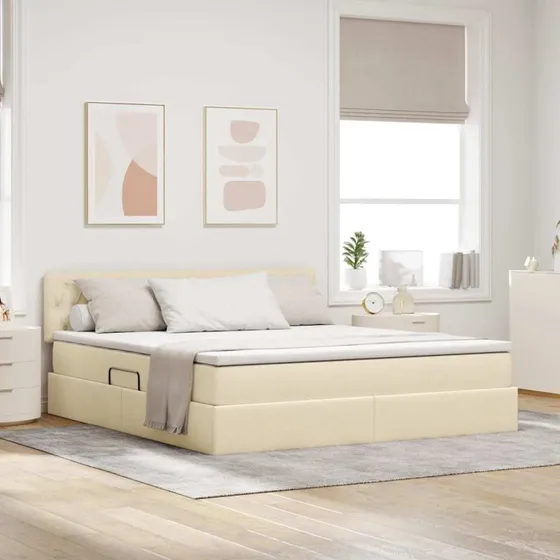 vidaXL Seng med opbevaring og madras, Creme 160 x 200 cm