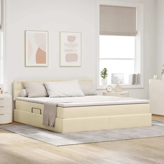 vidaXL Seng med opbevaring, creme, 160 x 200 cm