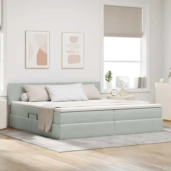 vidaXL Opbevaringsseng med madras Lysegrå 200 x 200 cm Fløjl