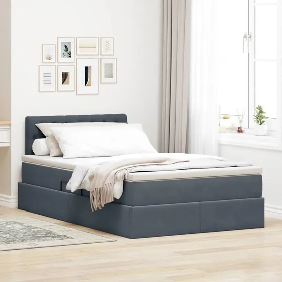 vidaXL Opbevaringsseng med madras Mørkegrå 120 x 200 cm Fløjl
