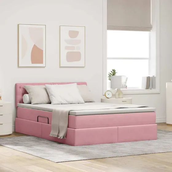 vidaXL Opbevaringsseng med madras Lyserød 140x200 cm Fløjl