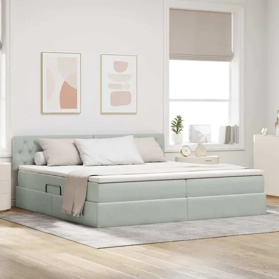 vidaXL Opbevaringsseng med madras Lysegrå 200x200 cm Fløjl