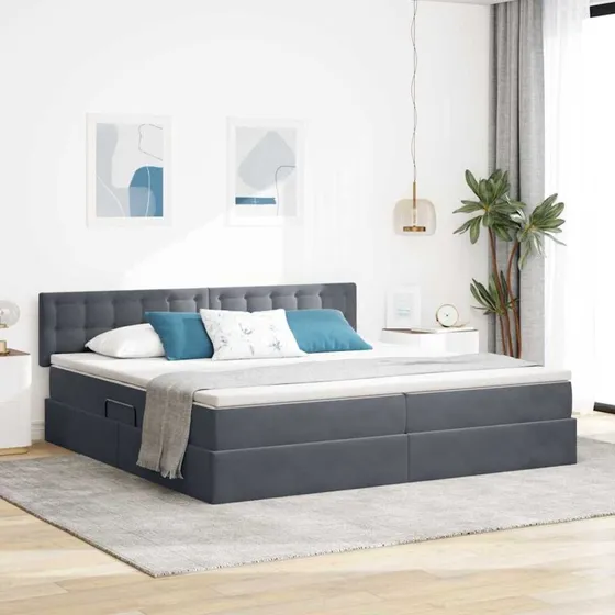 vidaXL Opbevaringsseng 200x200 cm Mørkegrå Fløjl